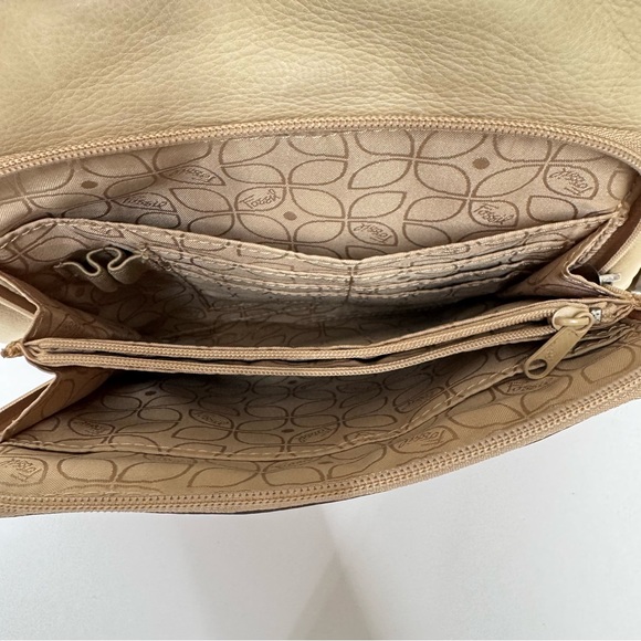 Fossil Tan Leather Adjustable Cross Body Purse Multi Compartment Bag Tan Cream - Picture 11 of 16